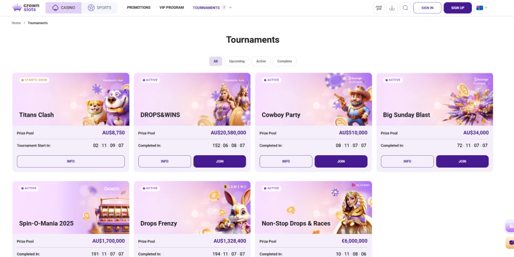 Crown Slots tournaments